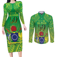 Cook Islands Constitution Day Couples Matching Long Sleeve Bodycon Dress and Long Sleeve Button Shirt Kuki Airani Since 1965