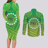 Cook Islands Constitution Day Couples Matching Long Sleeve Bodycon Dress and Long Sleeve Button Shirt Kuki Airani Since 1965