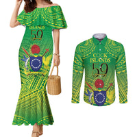 Cook Islands Constitution Day Couples Matching Mermaid Dress and Long Sleeve Button Shirt Kuki Airani Since 1965