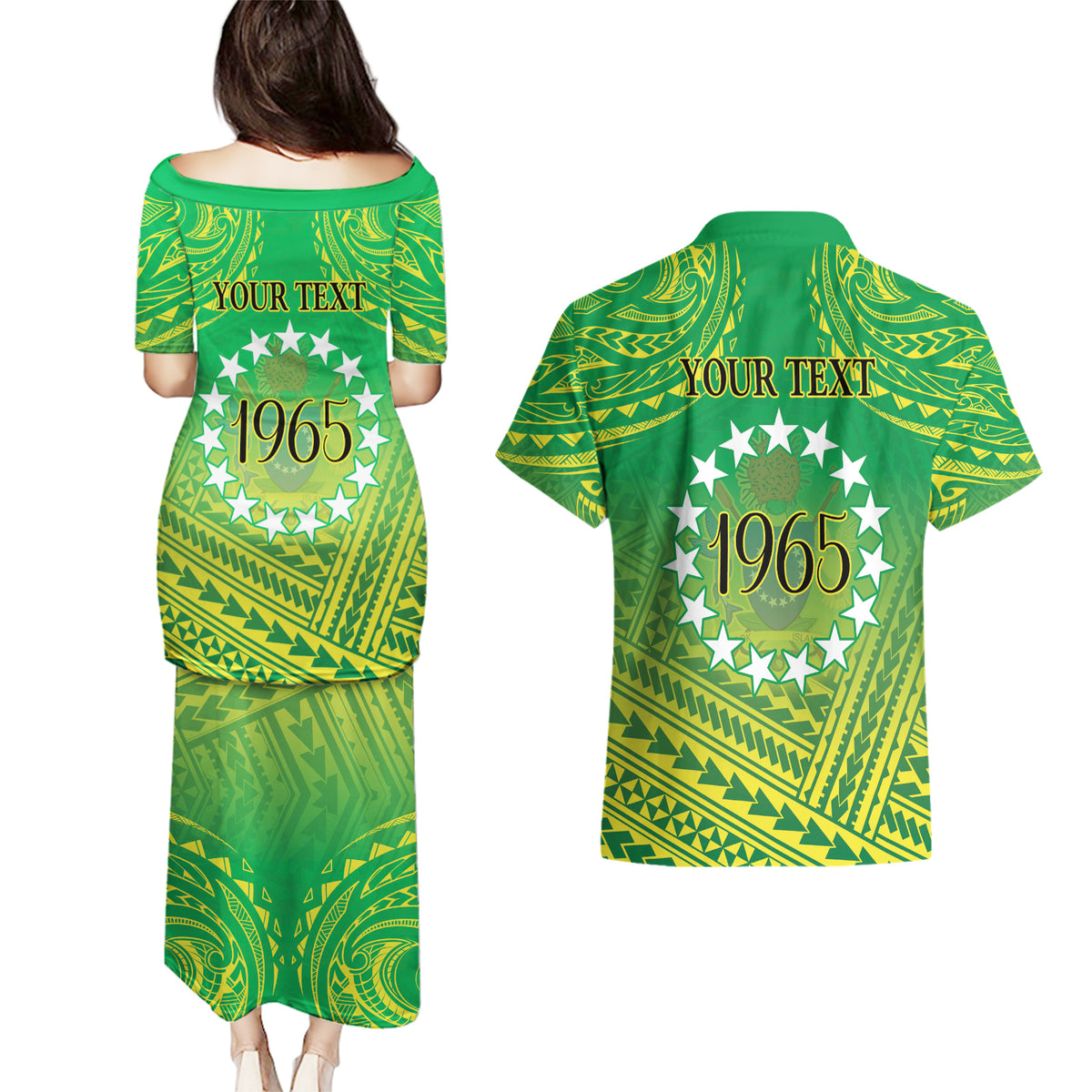 Cook Islands Constitution Day Couples Matching Puletasi and Hawaiian Shirt Kuki Airani Since 1965