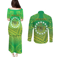 Cook Islands Constitution Day Couples Matching Puletasi and Long Sleeve Button Shirt Kuki Airani Since 1965