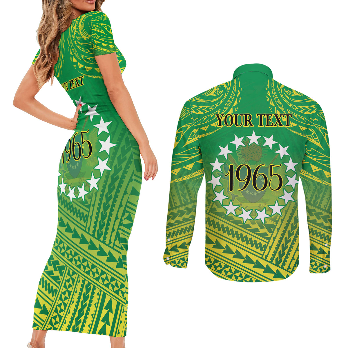 Cook Islands Constitution Day Couples Matching Short Sleeve Bodycon Dress and Long Sleeve Button Shirt Kuki Airani Since 1965