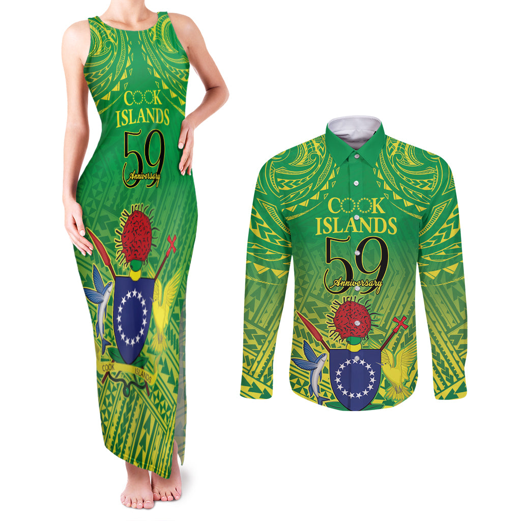 Cook Islands Constitution Day Couples Matching Tank Maxi Dress and Long Sleeve Button Shirt Kuki Airani Since 1965