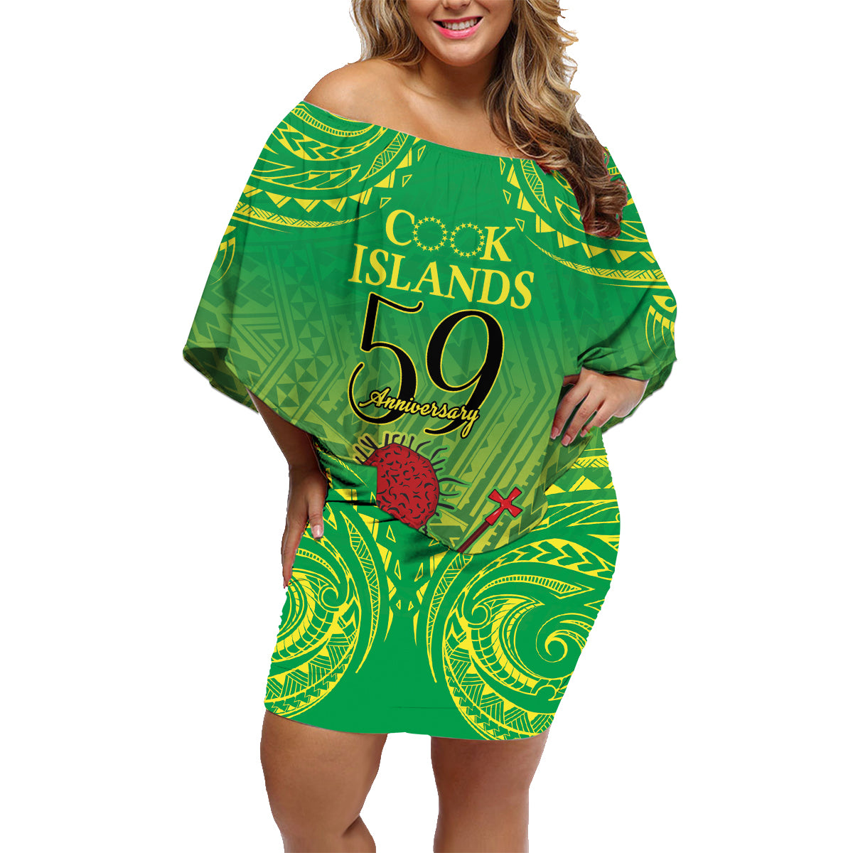 Cook Islands Constitution Day Family Matching Off Shoulder Short Dress and Hawaiian Shirt Kuki Airani Since 1965