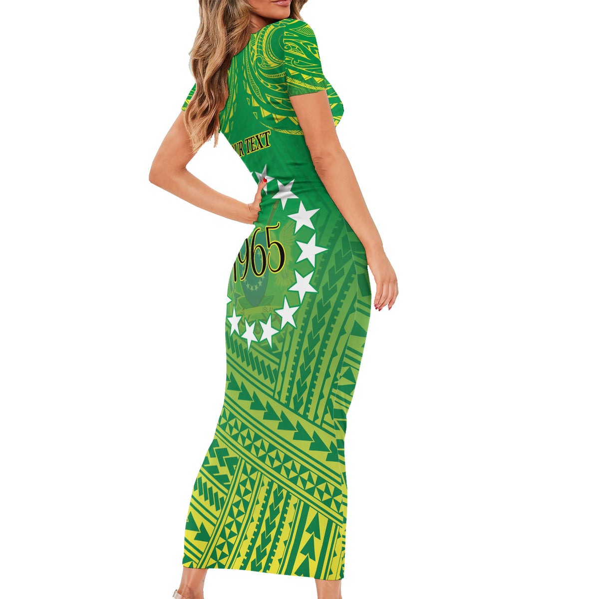 Cook Islands Constitution Day Short Sleeve Bodycon Dress Kuki Airani Since 1965