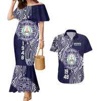 Personalised Tonga Sia'atoutai Theological College Couples Matching Mermaid Dress and Hawaiian Shirt Since 1948 Special Kupesi Pattern LT9 Navy - Polynesian Pride