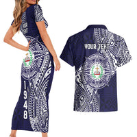 Personalised Tonga Sia'atoutai Theological College Couples Matching Short Sleeve Bodycon Dress and Hawaiian Shirt Since 1948 Special Kupesi Pattern LT9 - Polynesian Pride