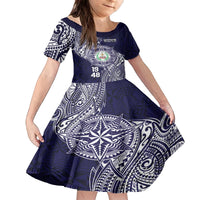 Personalised Tonga Sia'atoutai Theological College Family Matching Puletasi and Hawaiian Shirt Since 1948 Special Kupesi Pattern LT9 Daughter's Dress Navy - Polynesian Pride