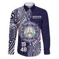 Personalised Tonga Sia'atoutai Theological College Family Matching Puletasi and Hawaiian Shirt Since 1948 Special Kupesi Pattern LT9 Dad's Shirt - Long Sleeve Navy - Polynesian Pride