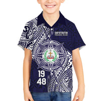 Personalised Tonga Sia'atoutai Theological College Family Matching Puletasi and Hawaiian Shirt Since 1948 Special Kupesi Pattern LT9 Son's Shirt Navy - Polynesian Pride