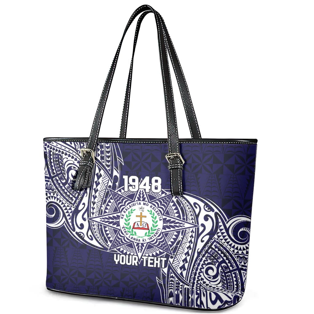 Personalised Tonga Sia'atoutai Theological College Leather Tote Bag Since 1948 Special Kupesi Pattern