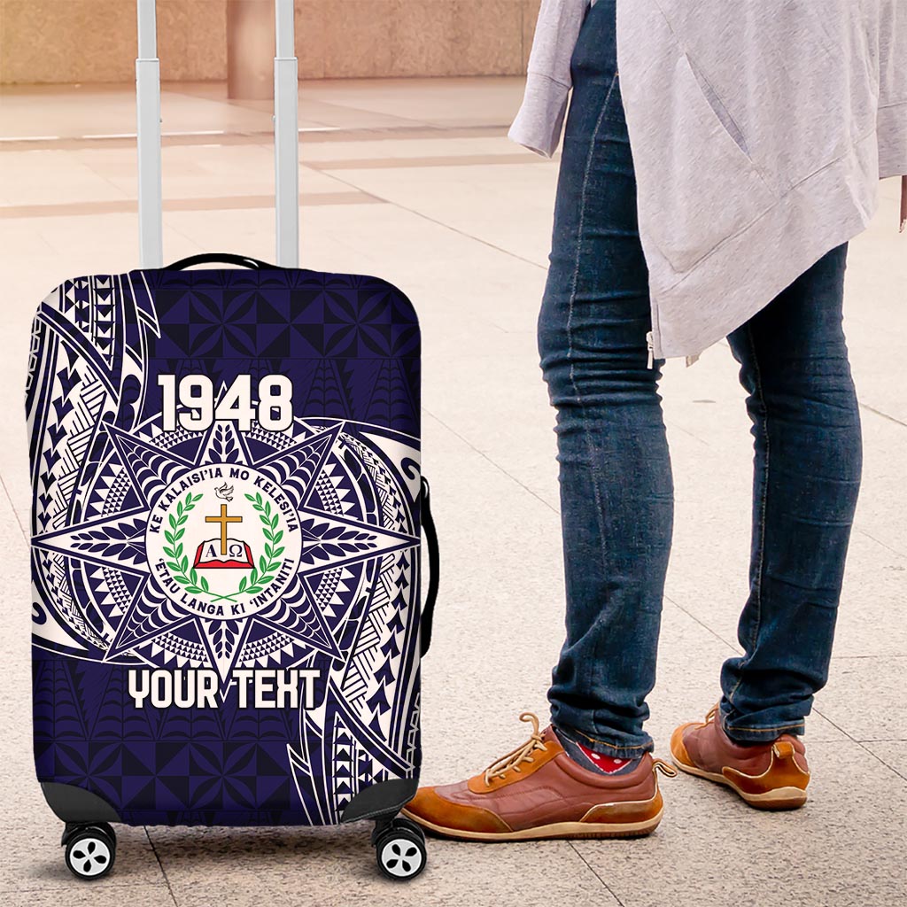 Personalised Tonga Sia'atoutai Theological College Luggage Cover Since 1948 Special Kupesi Pattern LT9 Navy - Polynesian Pride
