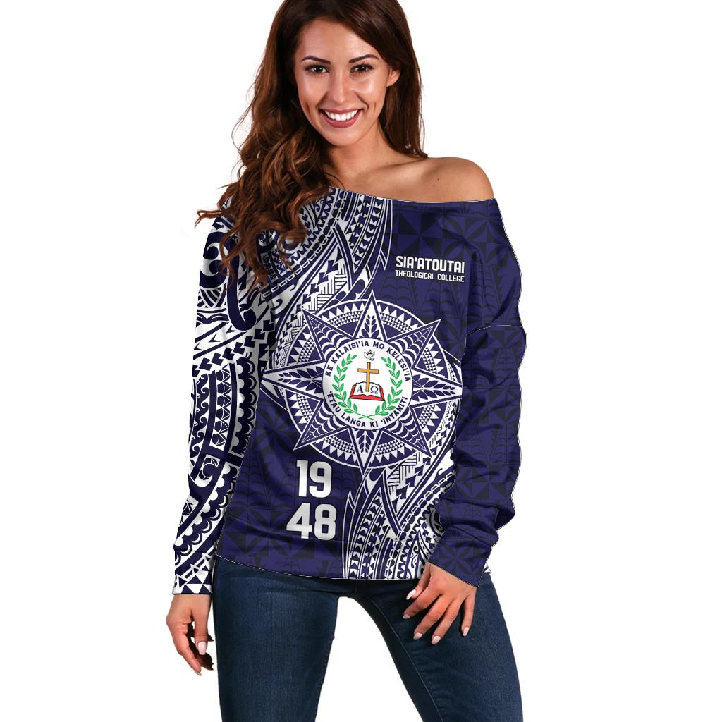 Personalised Tonga Sia'atoutai Theological College Off Shoulder Sweater Since 1948 Special Kupesi Pattern