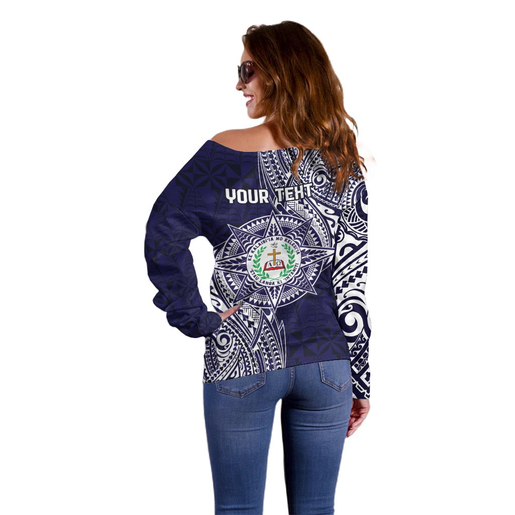 Personalised Tonga Sia'atoutai Theological College Off Shoulder Sweater Since 1948 Special Kupesi Pattern