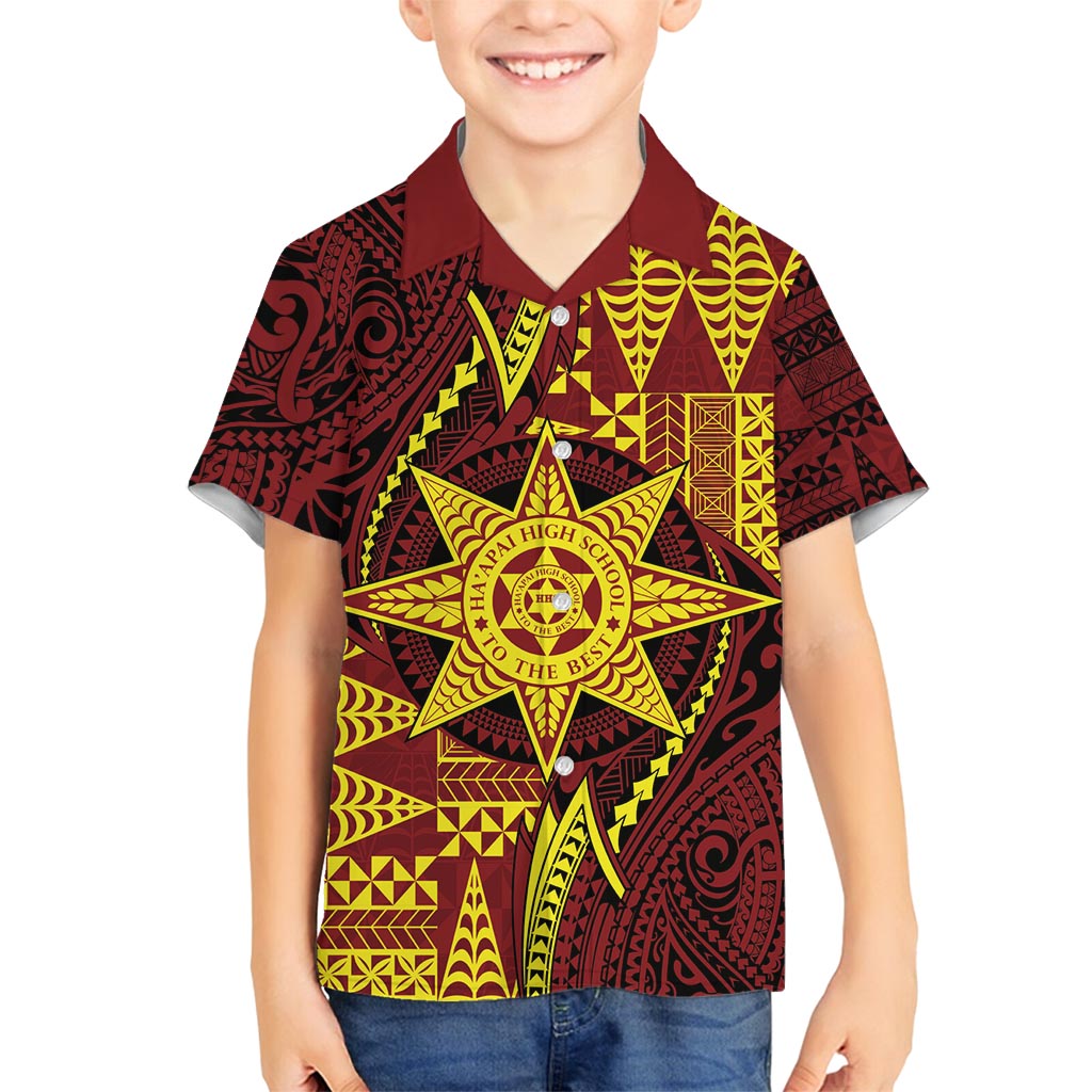 Personalised Tonga Haapai High School Family Matching Off Shoulder Short Dress and Hawaiian Shirt Special Kupesi Pattern