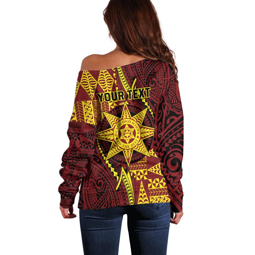 Personalised Tonga Haapai High School Off Shoulder Sweater Special Kupesi Pattern