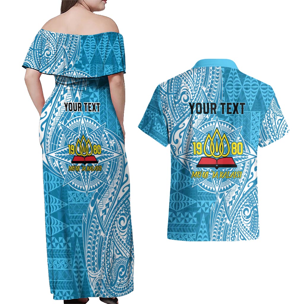 Personalised Tonga Lavengamalie College Couples Matching Off Shoulder Maxi Dress and Hawaiian Shirt Since 1980 Special Kupesi Pattern