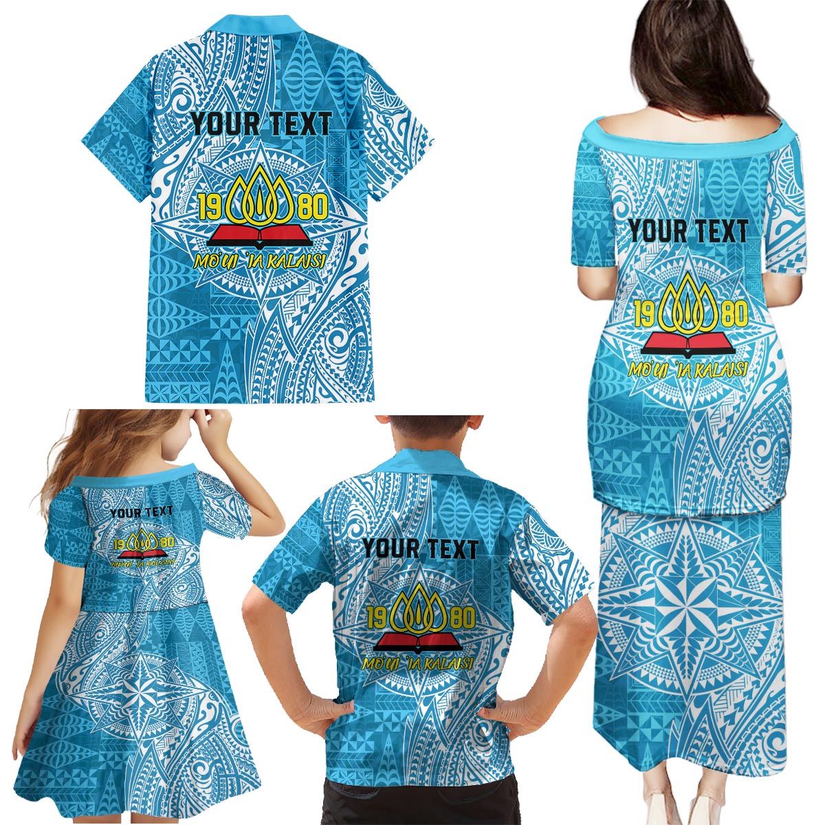 Personalised Tonga Lavengamalie College Family Matching Puletasi and Hawaiian Shirt Since 1980 Special Kupesi Pattern LT9 - Polynesian Pride