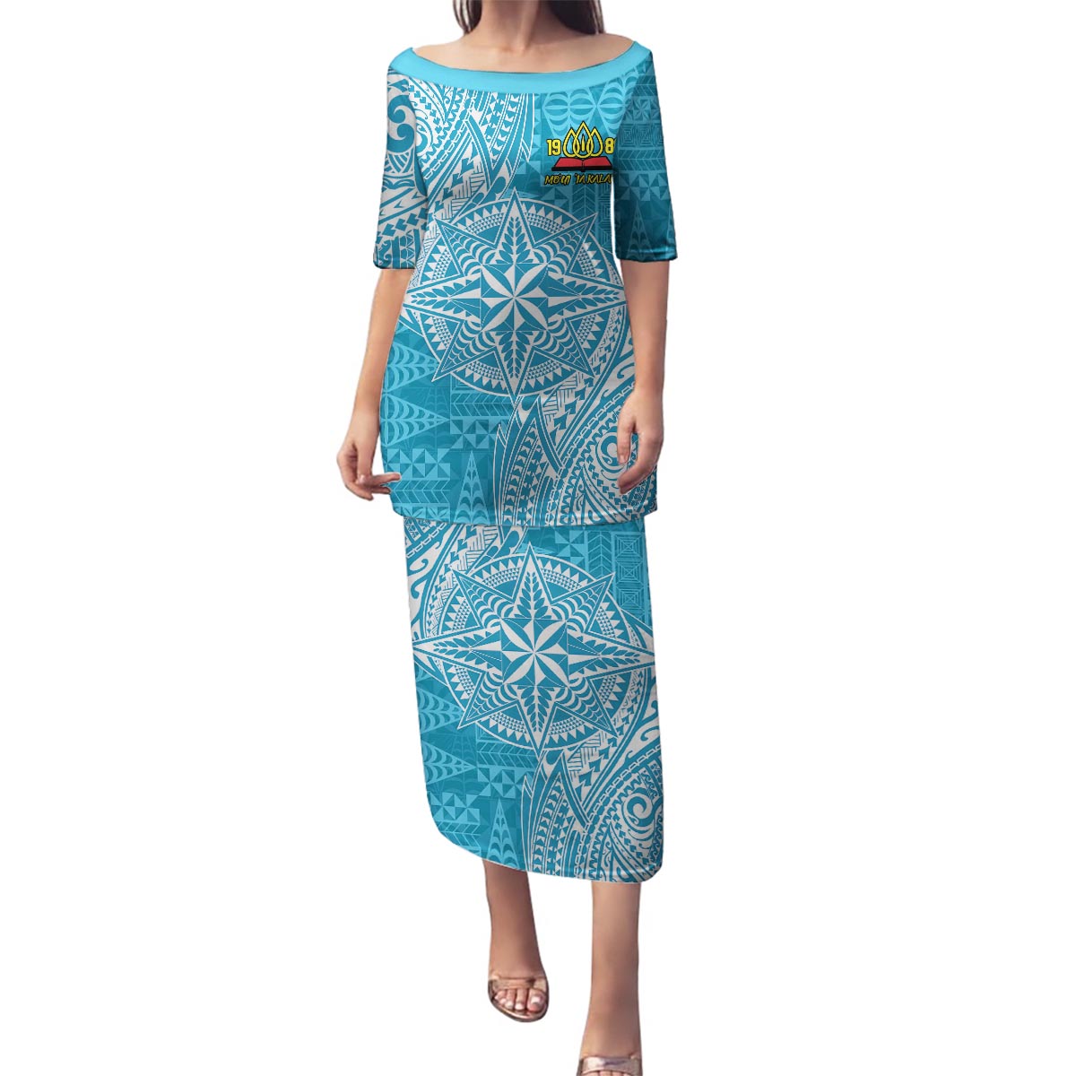 Personalised Tonga Lavengamalie College Family Matching Puletasi and Hawaiian Shirt Since 1980 Special Kupesi Pattern LT9 Mom's Dress Blue - Polynesian Pride