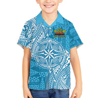Personalised Tonga Lavengamalie College Family Matching Puletasi and Hawaiian Shirt Since 1980 Special Kupesi Pattern LT9 Son's Shirt Blue - Polynesian Pride