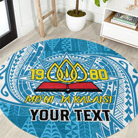 Personalised Tonga Lavengamalie College Round Carpet Since 1980 Special Kupesi Pattern LT9 Blue - Polynesian Pride