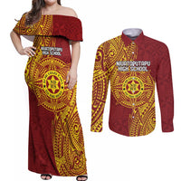 Personalised Tonga Niuatoputapu High School Couples Matching Off Shoulder Maxi Dress and Long Sleeve Button Shirt Special Kupesi Pattern LT9 Gold - Polynesian Pride