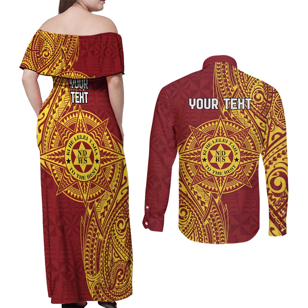 Personalised Tonga Niuatoputapu High School Couples Matching Off Shoulder Maxi Dress and Long Sleeve Button Shirt Special Kupesi Pattern LT9 - Polynesian Pride