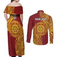 Personalised Tonga Niuatoputapu High School Couples Matching Off Shoulder Maxi Dress and Long Sleeve Button Shirt Special Kupesi Pattern LT9 - Polynesian Pride