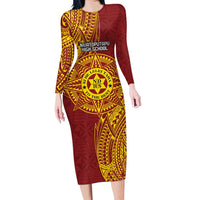 Personalised Tonga Niuatoputapu High School Long Sleeve Bodycon Dress Special Kupesi Pattern LT9 Long Dress Gold - Polynesian Pride