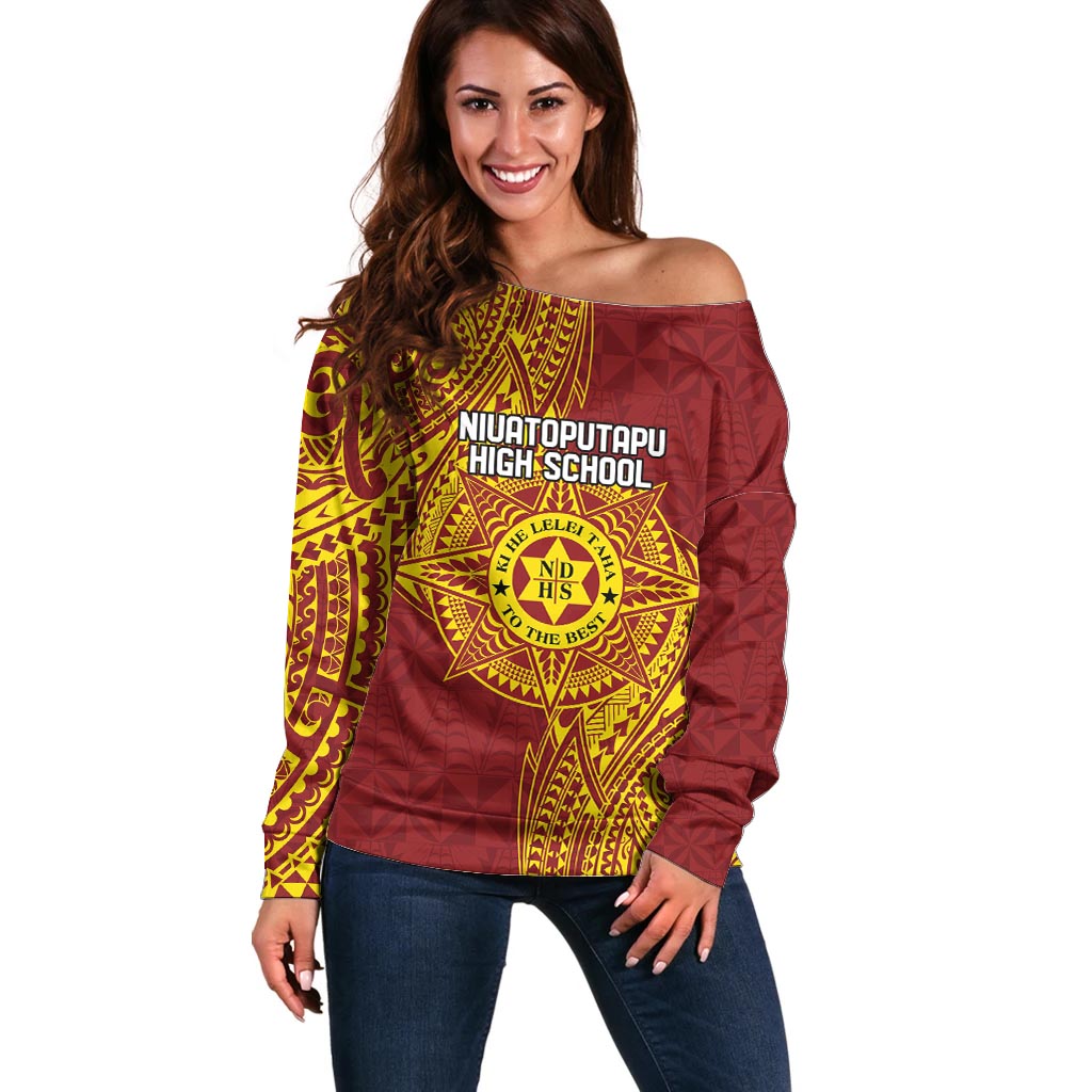 Personalised Tonga Niuatoputapu High School Off Shoulder Sweater Special Kupesi Pattern