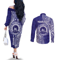 Personalised Tonga Queen Salote College Couples Matching Off The Shoulder Long Sleeve Dress and Long Sleeve Button Shirt Kolisi Fefine 1926 Special Kupesi Pattern