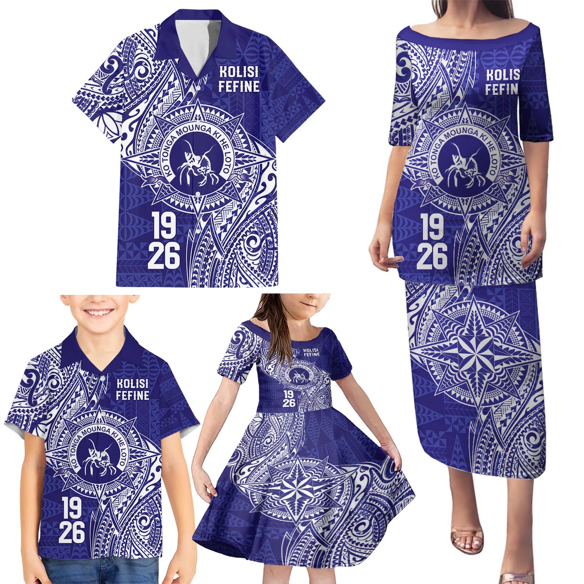 Personalised Tonga Queen Salote College Family Matching Puletasi and Hawaiian Shirt Kolisi Fefine 1926 Special Kupesi Pattern