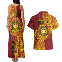 Personalised Tonga Vava'u High School Couples Matching Tank Maxi Dress and Hawaiian Shirt Since 1985 Special Kupesi Pattern LT9 - Polynesian Pride