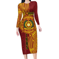 Personalised Tonga Vava'u High School Long Sleeve Bodycon Dress Since 1985 Special Kupesi Pattern LT9 Long Dress Red - Polynesian Pride