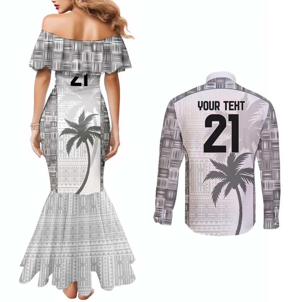 Custom Fiji Rugby Couples Matching Mermaid Dress and Long Sleeve Button Shirt History Champions World Cup 7s - White