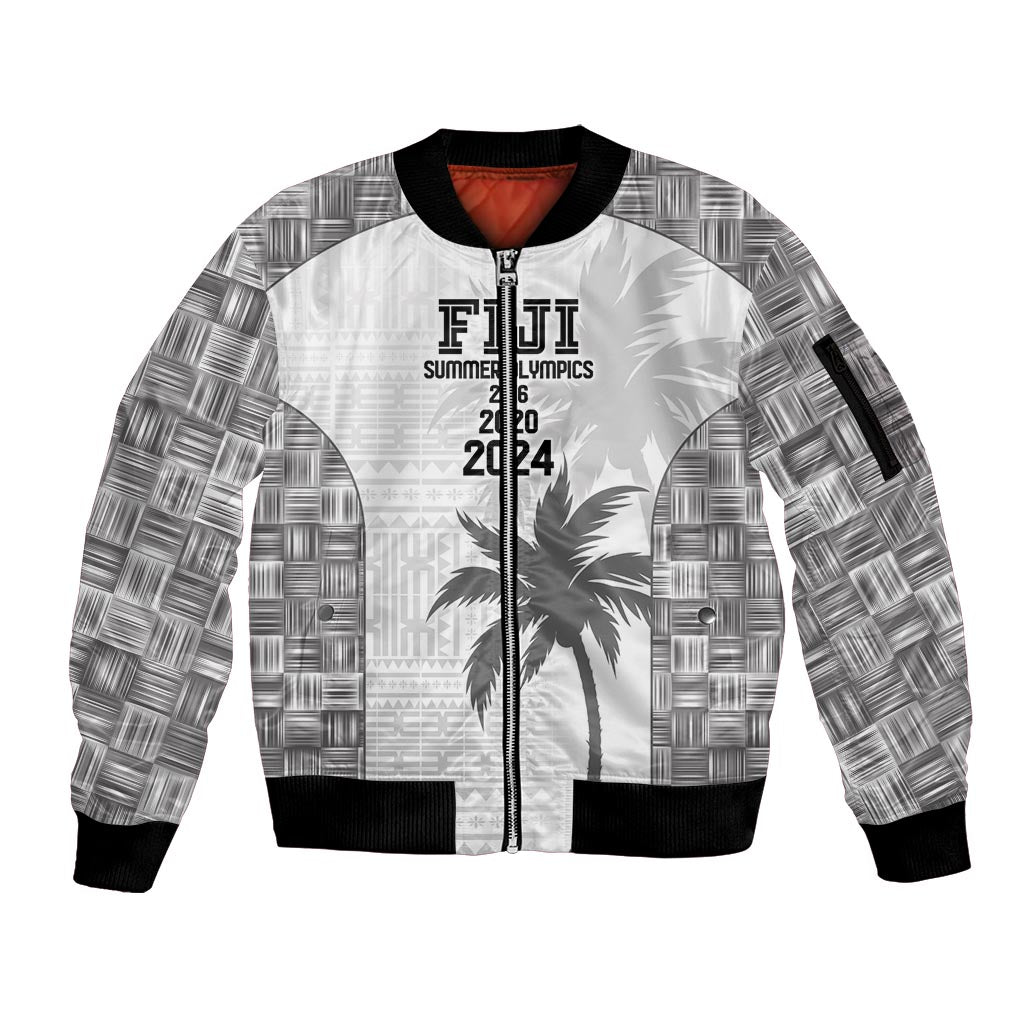 Custom Fiji Rugby Sleeve Zip Bomber Jacket History Champions World Cup 7s - White