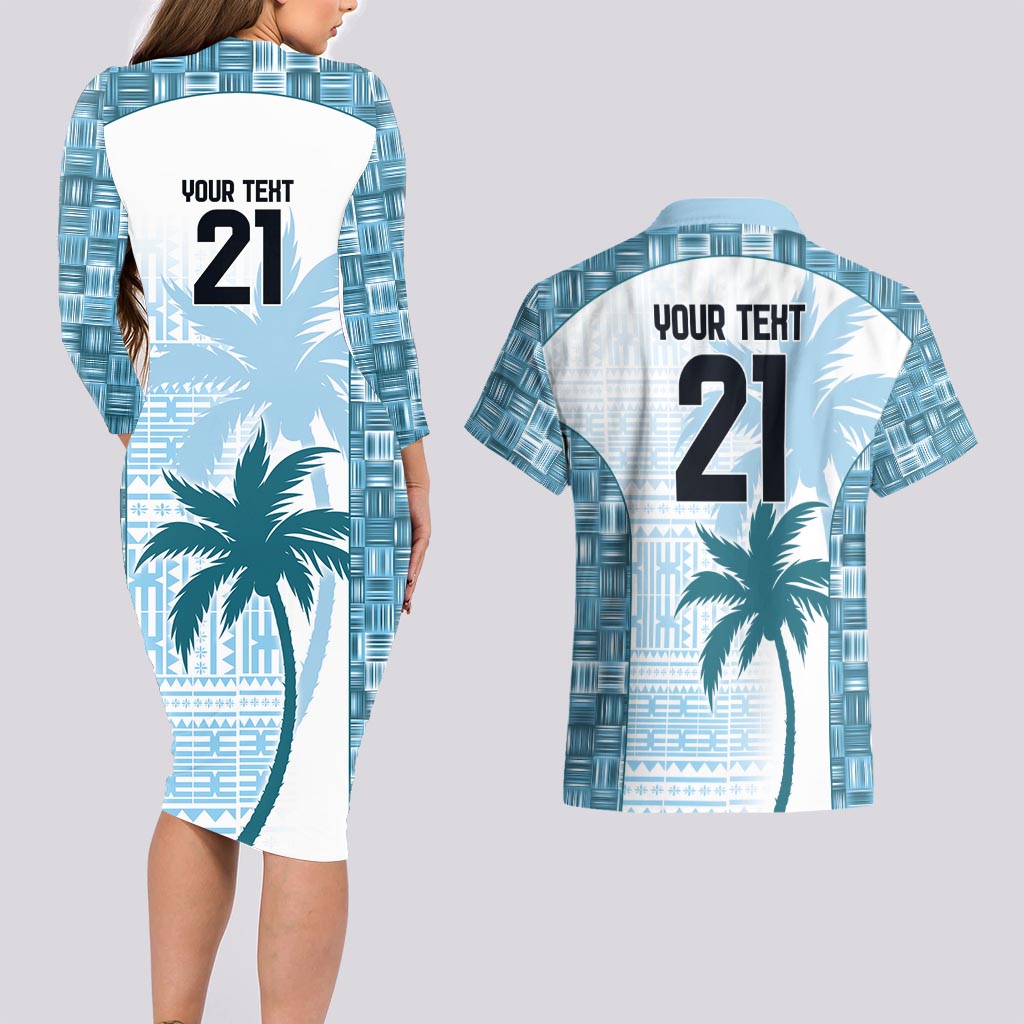 Custom Fiji Rugby Couples Matching Long Sleeve Bodycon Dress and Hawaiian Shirt History Champions World Cup 7s - Bllue