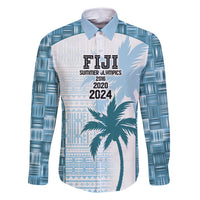 Custom Fiji Rugby Family Matching Mermaid Dress and Hawaiian Shirt History Champions World Cup 7s - Bllue LT9 Dad's Shirt - Long Sleeve Blue - Polynesian Pride