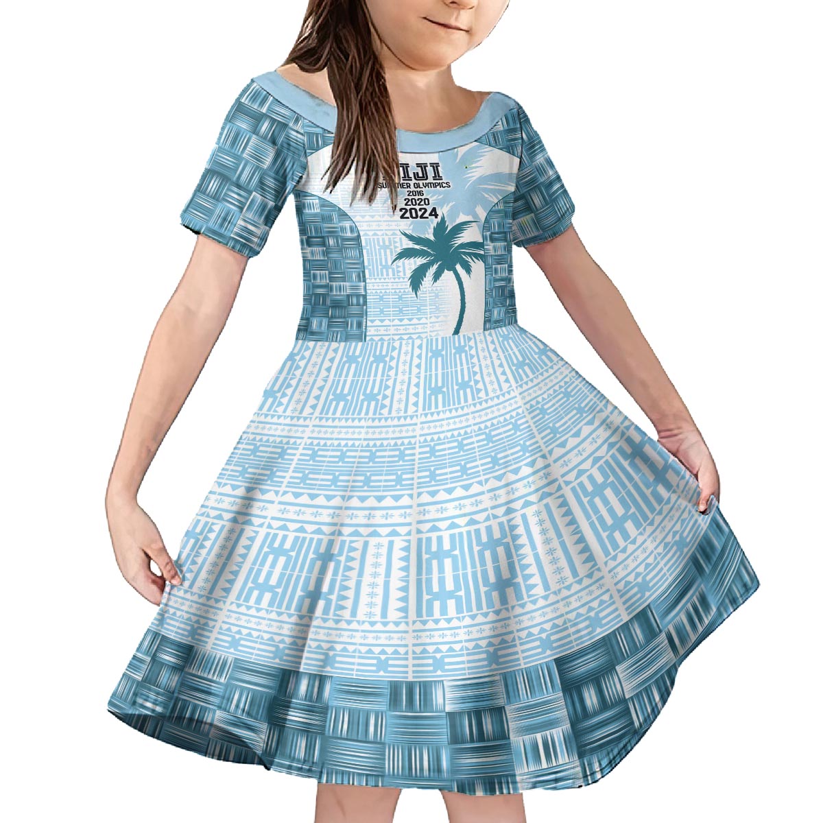 Custom Fiji Rugby Family Matching Off The Shoulder Long Sleeve Dress and Hawaiian Shirt History Champions World Cup 7s - Bllue LT9 Daughter's Dress Blue - Polynesian Pride