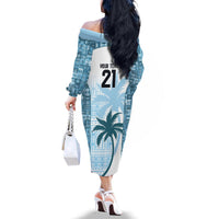 Custom Fiji Rugby Family Matching Off The Shoulder Long Sleeve Dress and Hawaiian Shirt History Champions World Cup 7s - Bllue LT9 - Polynesian Pride