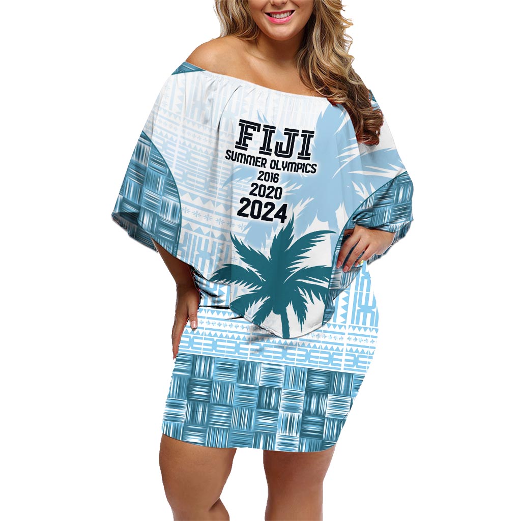 Custom Fiji Rugby Family Matching Off Shoulder Short Dress and Hawaiian Shirt History Champions World Cup 7s - Bllue