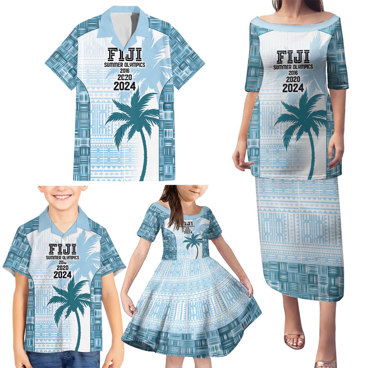 Custom Fiji Rugby Family Matching Puletasi and Hawaiian Shirt History Champions World Cup 7s - Bllue LT9 - Polynesian Pride