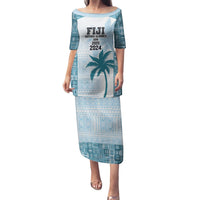 Custom Fiji Rugby Family Matching Puletasi and Hawaiian Shirt History Champions World Cup 7s - Bllue LT9 Mom's Dress Blue - Polynesian Pride