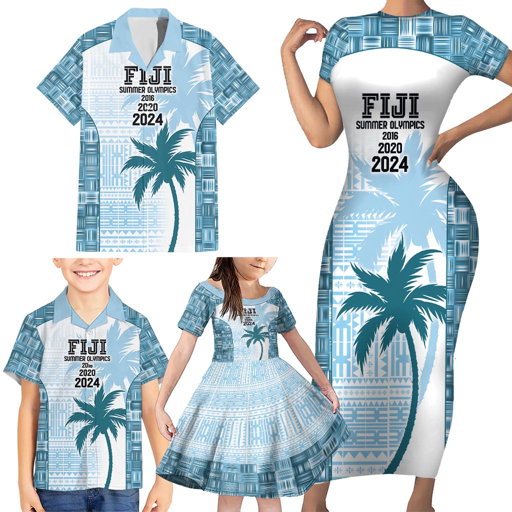 Custom Fiji Rugby Family Matching Short Sleeve Bodycon Dress and Hawaiian Shirt History Champions World Cup 7s - Bllue LT9 - Polynesian Pride