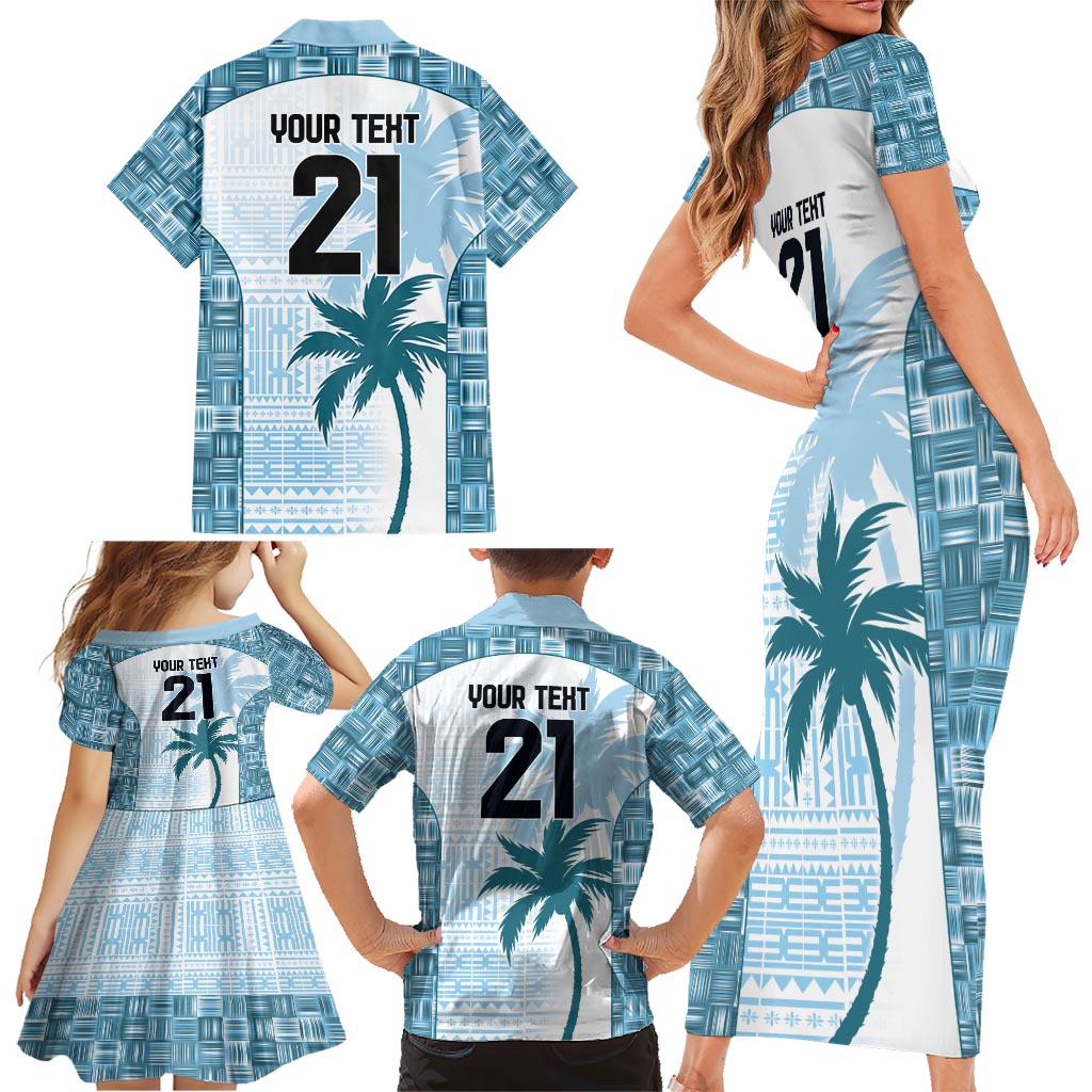 Custom Fiji Rugby Family Matching Short Sleeve Bodycon Dress and Hawaiian Shirt History Champions World Cup 7s - Bllue LT9 - Polynesian Pride