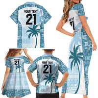 Custom Fiji Rugby Family Matching Short Sleeve Bodycon Dress and Hawaiian Shirt History Champions World Cup 7s - Bllue LT9 - Polynesian Pride