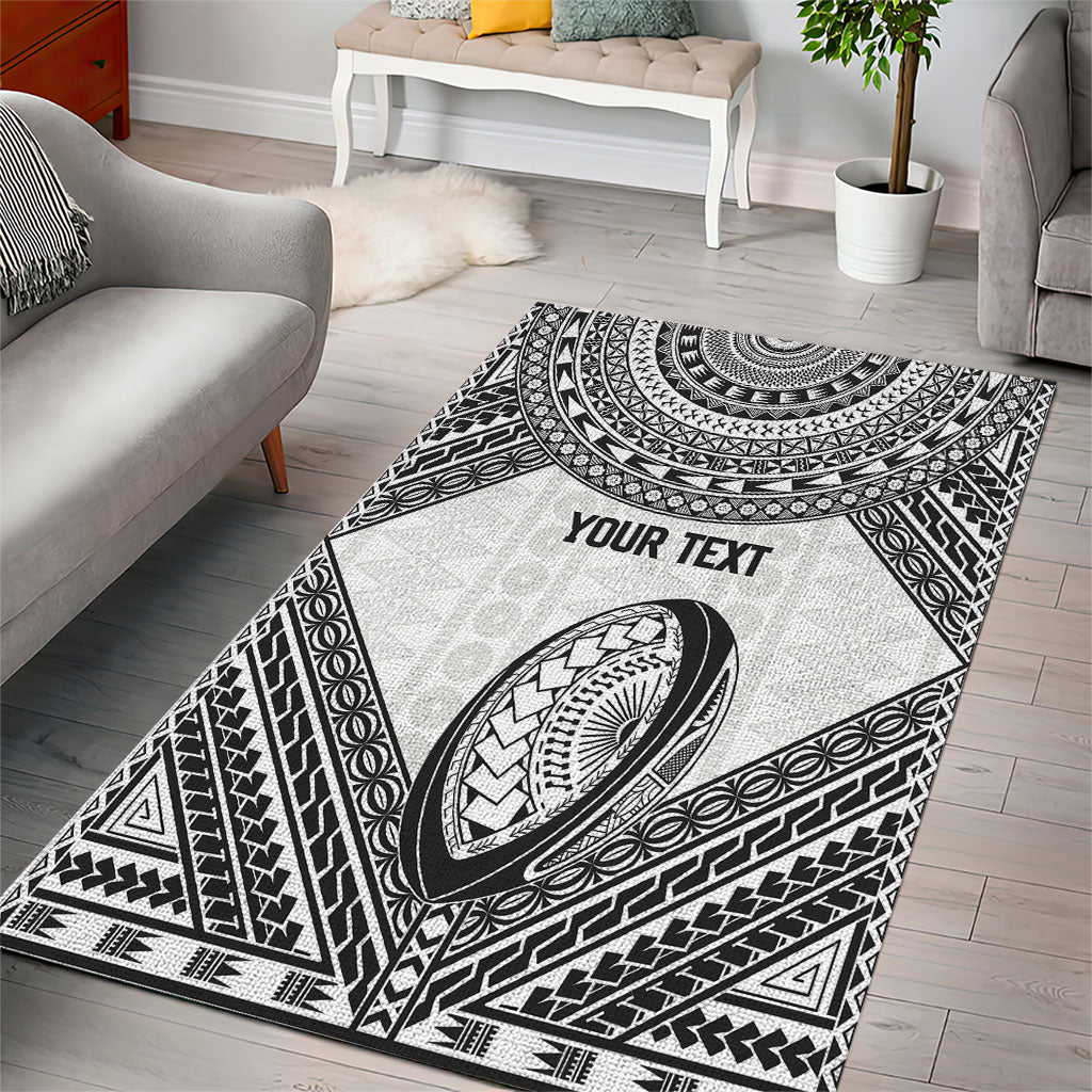 Custom Rugby Fiji National Heritage Area Rug White Traditional Masi Inspired