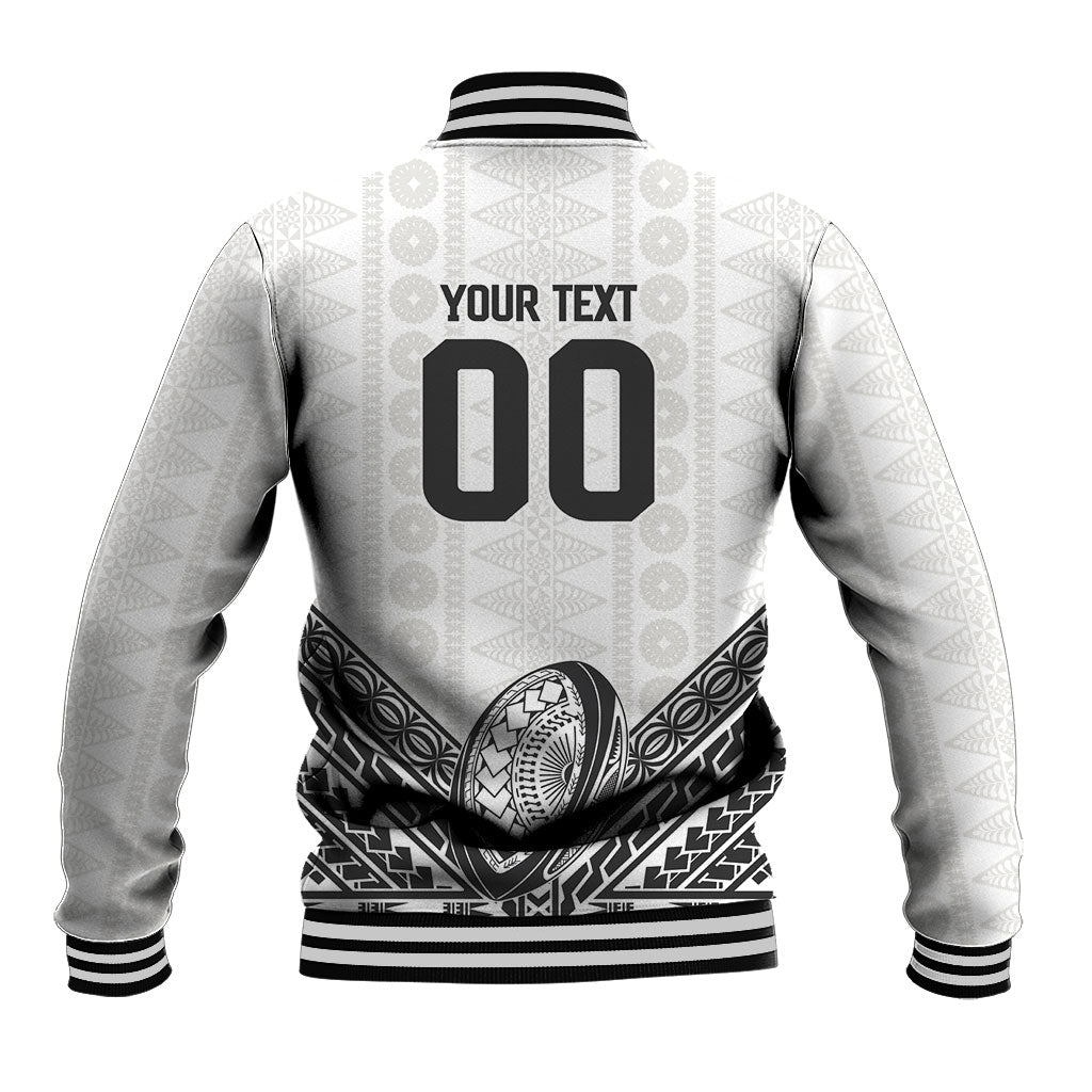 Custom Rugby Fiji National Heritage Baseball Jacket White Traditional Masi Inspired