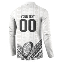 Custom Rugby Fiji National Heritage Button Sweatshirt White Traditional Masi Inspired