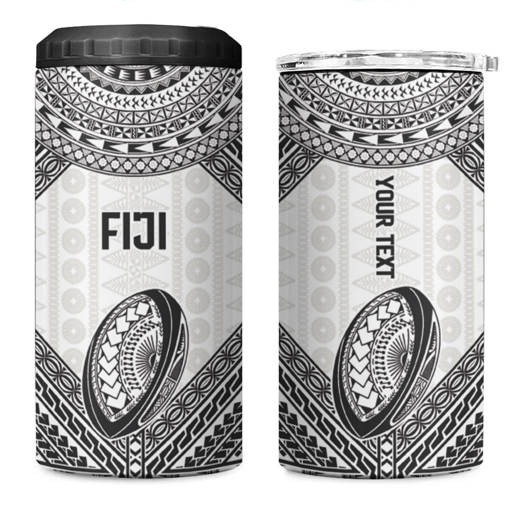 Custom Rugby Fiji National Heritage 4 in 1 Can Cooler Tumbler White Traditional Masi Inspired LT9 One Size: 16 oz White - Polynesian Pride